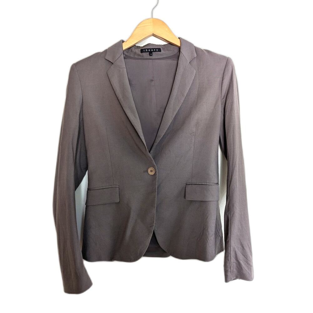 Theory Grey Italian Wool Lightweight Single Button Blazer Size 2